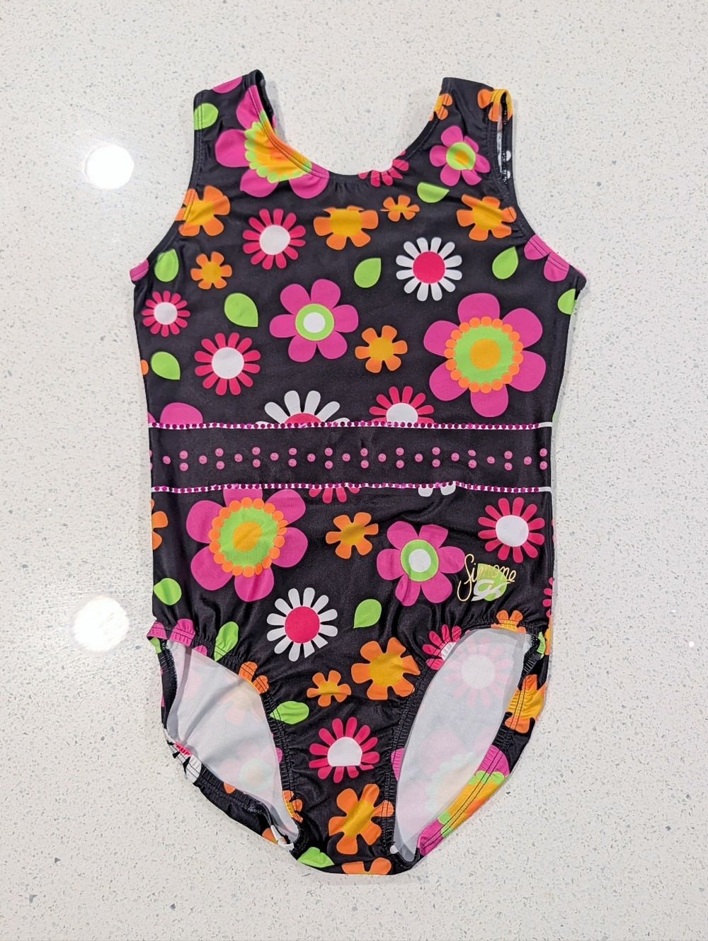 SIMONE BILES GK Elite Gymnastics Dance Leotard Large FLOWER POWER Vintage Hippie